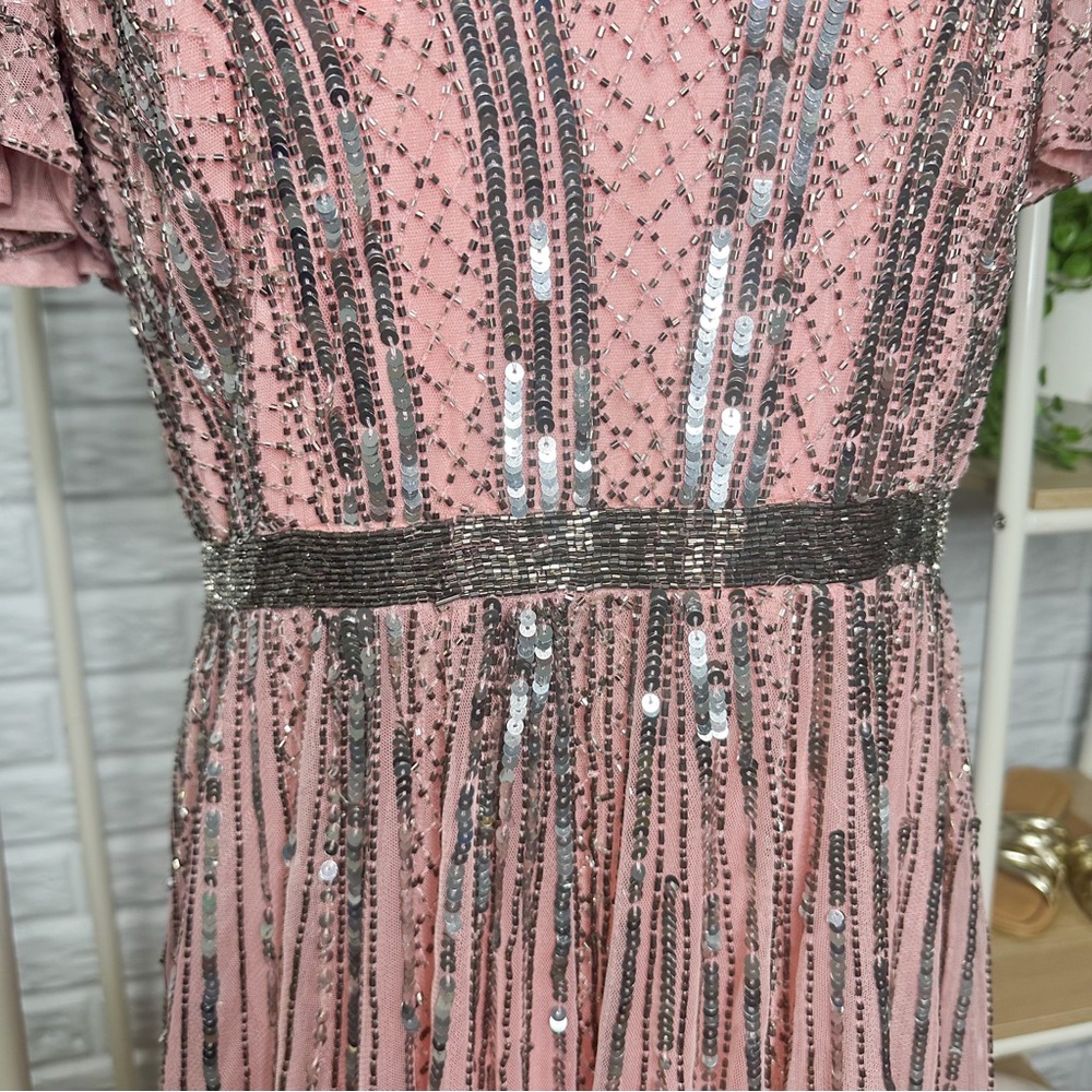 NWT Mac Duggal 5444 Deep V-Neck Rose Pink Sequin Long Gown - Picture 6 of 12